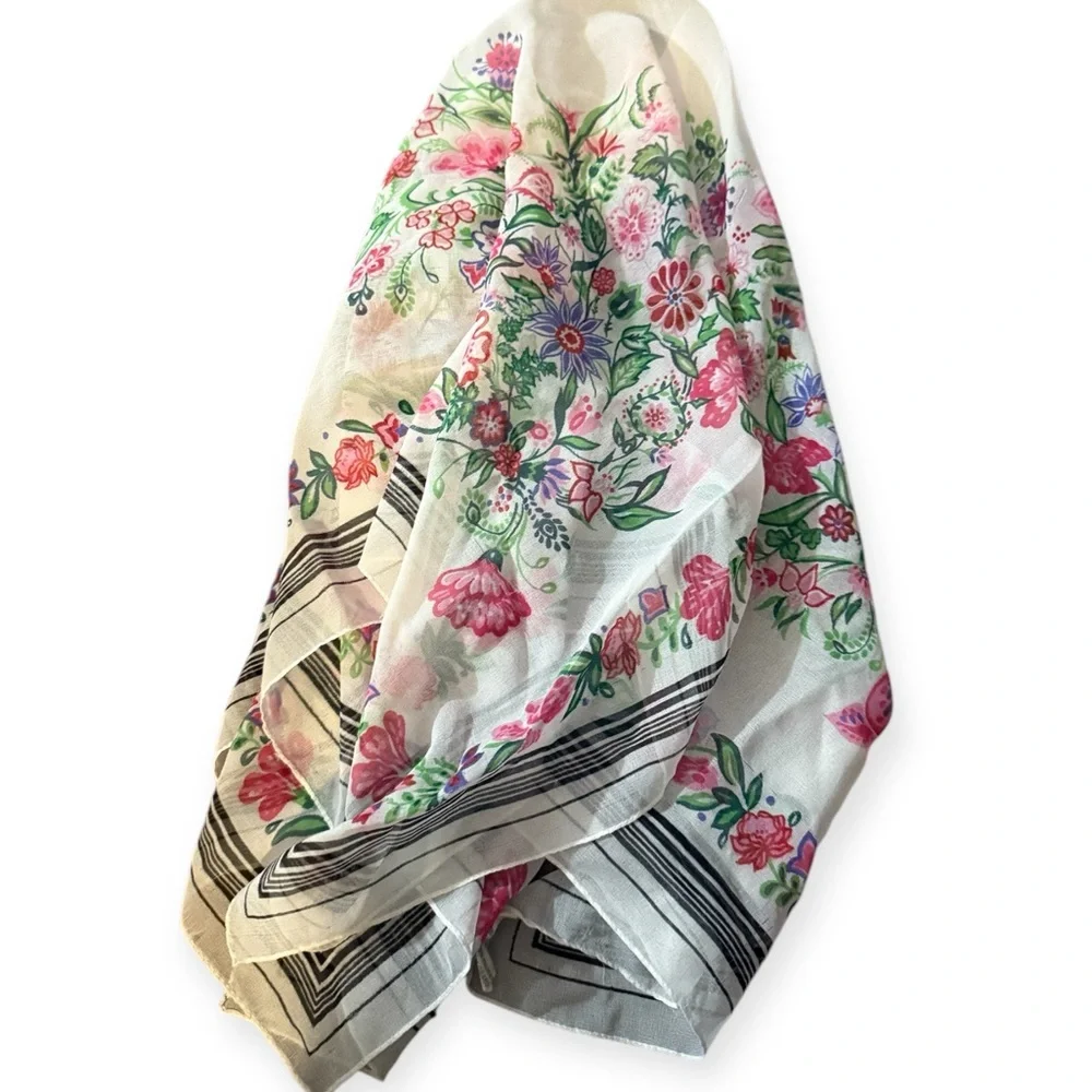 1980’s Sheer Floral Patterned Scarf, Dainty and Delicate Look, Made in Italy 29”